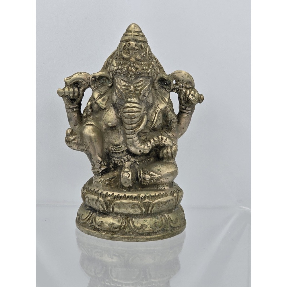 Vtg 4" Silver Plated Brass Elephant Ganesha Wealth God Buddha‎ Statue - Picture 2 of 16